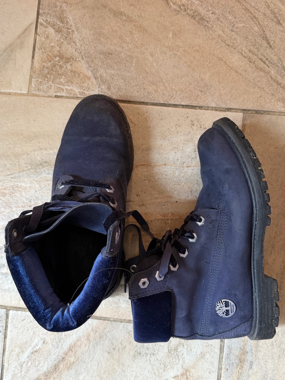 Timberland Navy Blue Suede Lace-Up Combat Boots